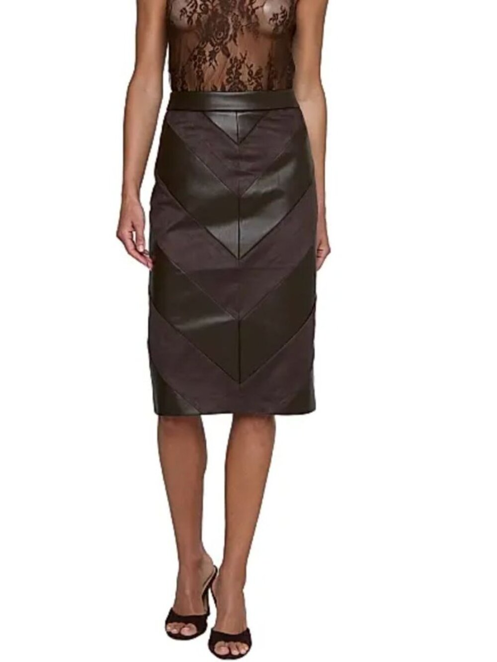 L'AGENCE Erma Patchwork Faux Vegan Leather Midi Skirt Black Size 2